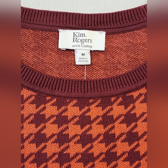 NWT Kim Rogers Women's Wine Houndstooth Crew Long Sleeve Pullover Sweater, sz MD - Picture 3 of 15